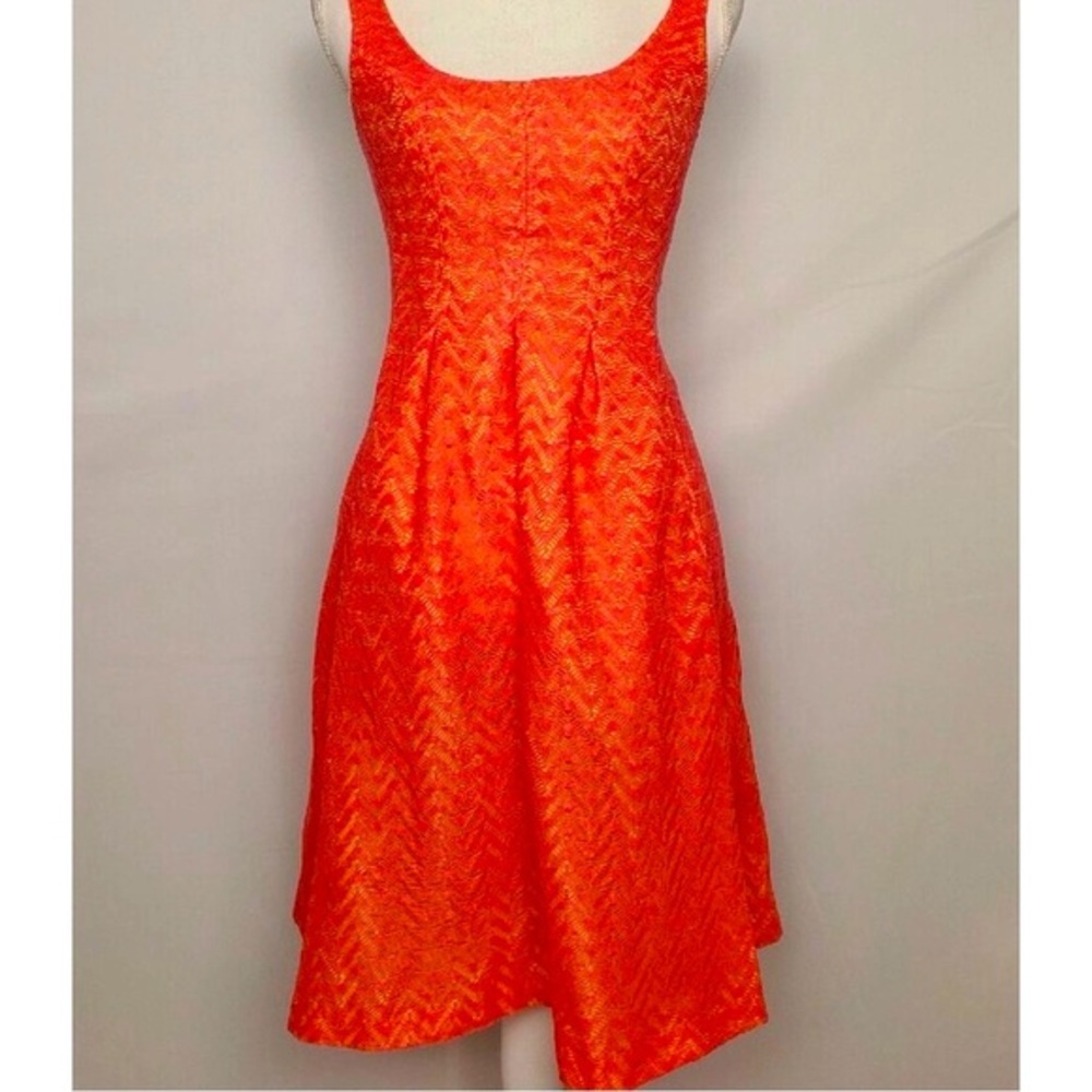 Nine West Orange and Coral Sleeveless fit and flare Lace crochet size 6 summer